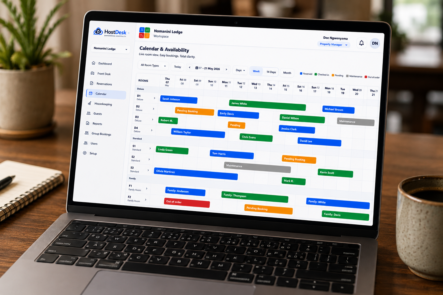 HostDesk calendar on laptop